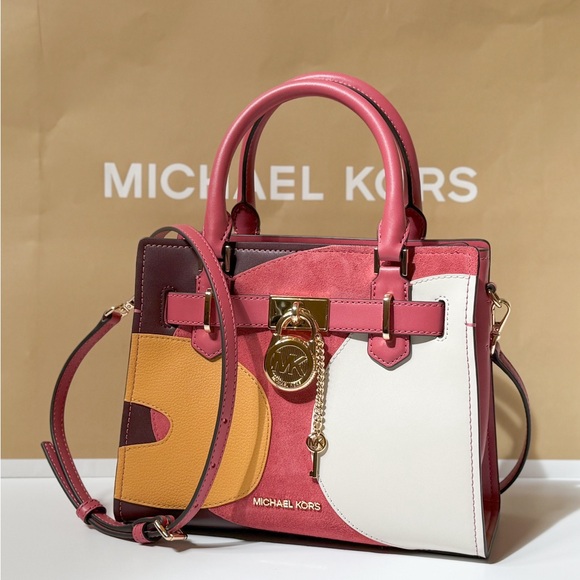 Michael Kors Hamilton Small Satchel Shoulder Bag Graphic Logo Light Berry Multi - Picture 4 of 13